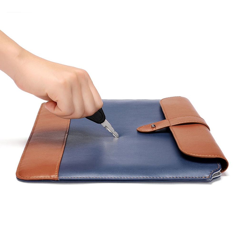 Husa pentru laptop din piele, PU, compatibila cu laptop-uri de 14-15,5 inchi, Albastru