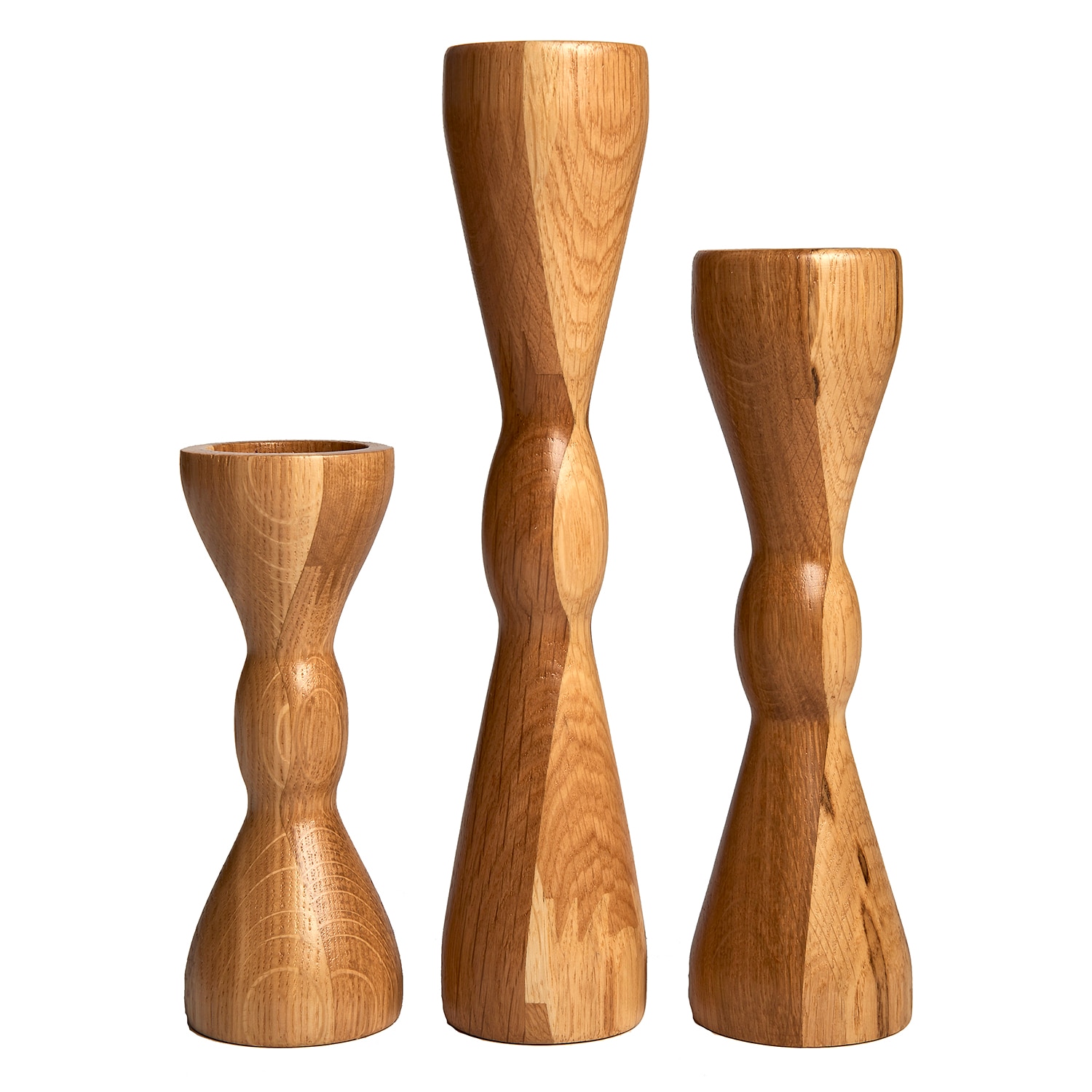 Set 3 Sfesnice Infinit, pentru lumanare pastila, realizat din lemn de stejar masiv, finisaj cu lac, culoare natur