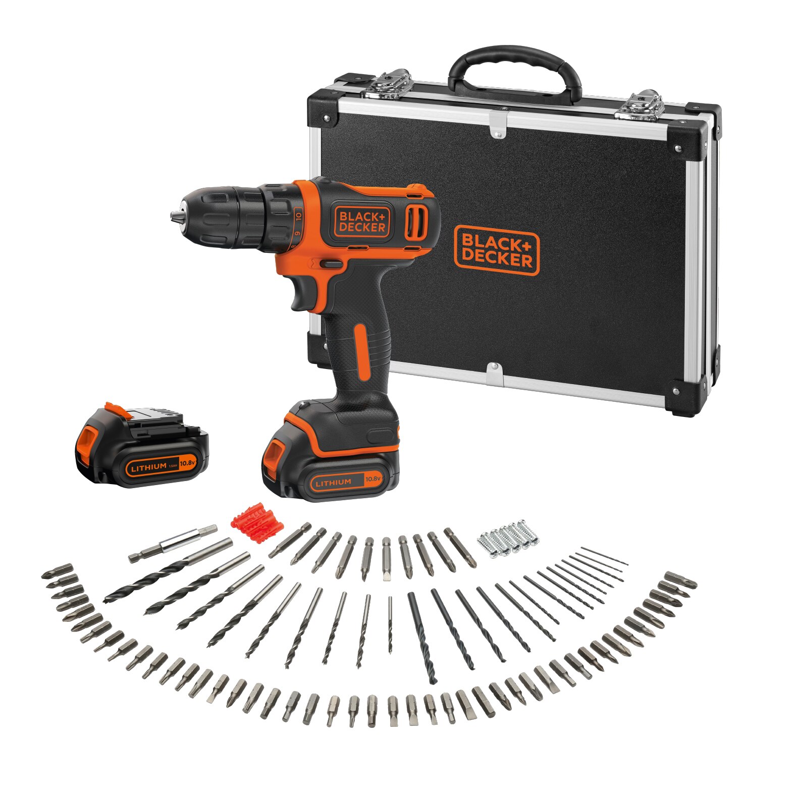 Masina de gaurit si insurubat (bormasina) pe acumulator Black & Decker BDCDD12BAFC-QW, 12V, 100 accesorii, cutie Flight inclusa