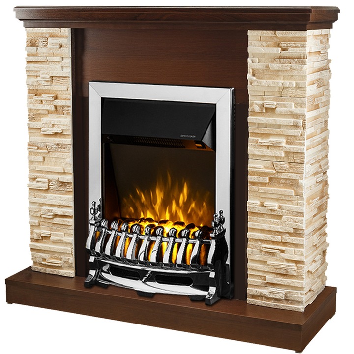 Elektromos kandalló Rock diószínű & Galileo silver, Art Flame, 903x980x300 mm, 2000 W, Termosztát, 5 lángfényességi szint, Időzítő