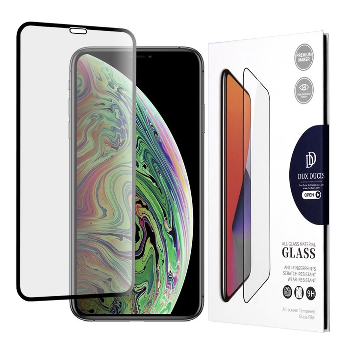 Fólia iPhone X/XS/11 Pro készülékhez, Edzett üveg, Secure Glass, Fekete