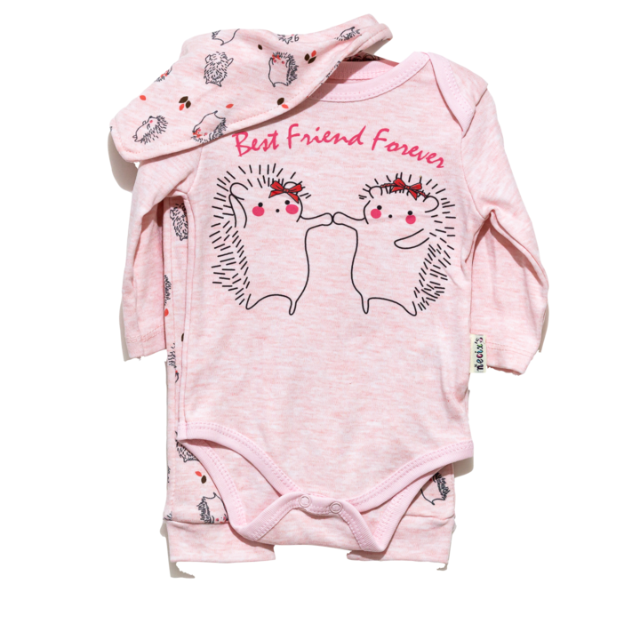 Set compleu copii Arici, Motat, 3 piese, 100% bumbac, roz