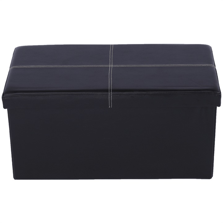 Bancuta pliabila piele ecologica neagra Imra 76x38x38 cm