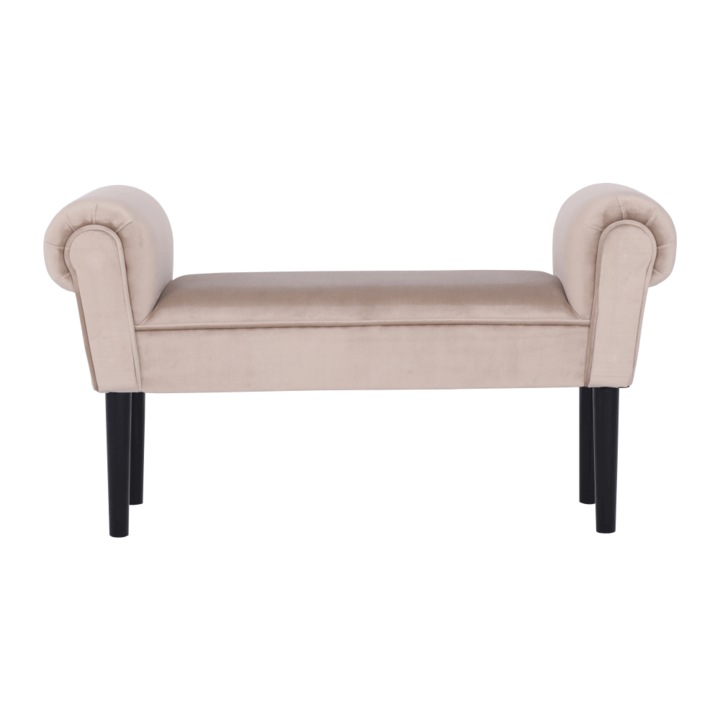 Banca DacEnergy©, cadru din lemn si material textil catifea, 100 x 30 x 56 cm, confortabila, bej si negru