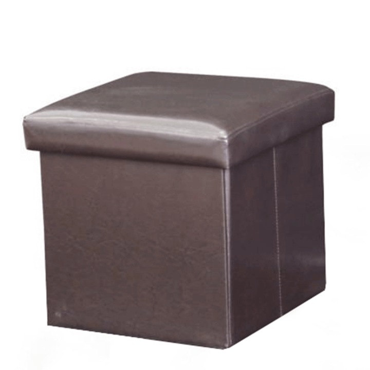 Сгъваема табуретка кафява екологична кожа Tela 40x40x37 см