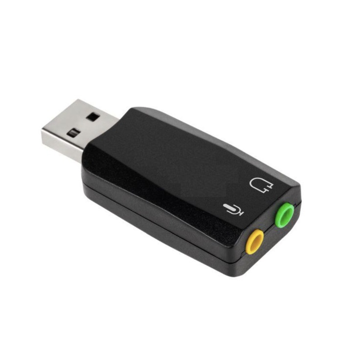 Placa de sunet 5.1 canale, interfata USB, 1x intrare microfon, 2 iesiri x jack 3.5mm, Negru