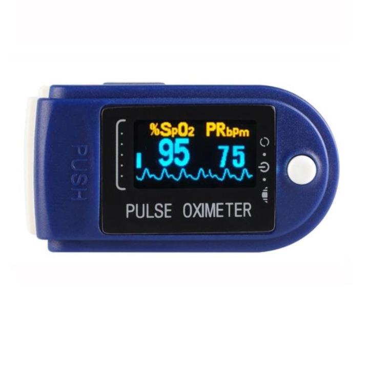 Dispozitiv de masurare a pulsului, oximetru, Plastic, Albastru/Alb