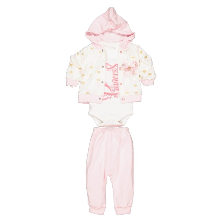 Compleu 3 piese fete, BabyIM, Roz, 0-3 luni, 44-62 cm