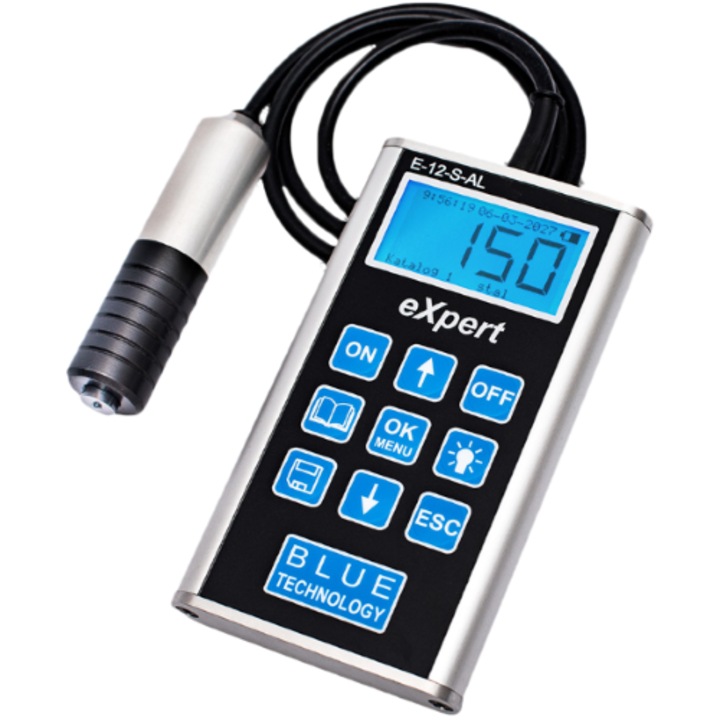 Set Masurator De Grosime A Vopselei E-12-S-Al Cu Accesorii, Blue Technology, E-12-S-Al, Sonda Sferica Cu Presiune Pe Cablu De 80 Cm, Posibilitate De Conectare La Computer Si Generare De Raport De Masuratori In Format PDF