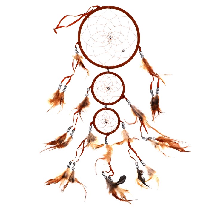 Prinzator de vise, cu 3 cercuri si 7 fire, Feng Shui, NO8223, 58 cm, Maro deschis