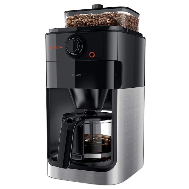 Кафемашина Philips HD7767/00, 1000W, 1.2 л, За зърна или мляно кафе, LCD, Кафемелачка, Стъклена кана, Черен/инокс