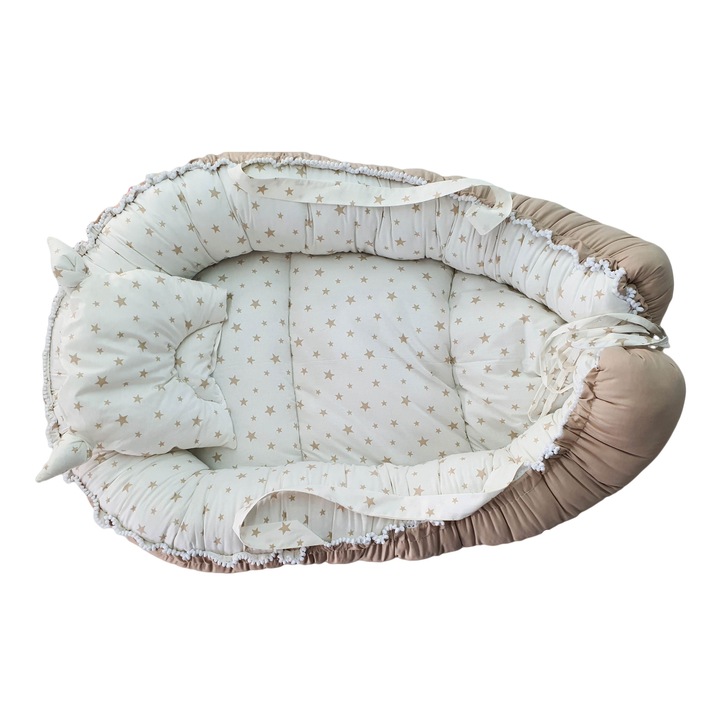 Baby Nest 2 fete cu pernuta, model stelute maro