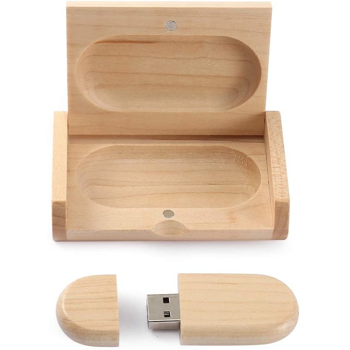 Memorie USB 32 GB, USB 2.0, din lemn de fag, cu cutie