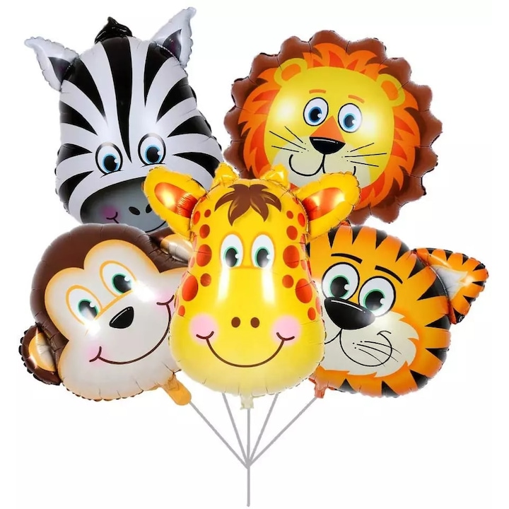 Комплект от 5 балона с животни 35 см, It's Party Time, детски рожден ден, парти на тема джунгла, зоопарк, сафари