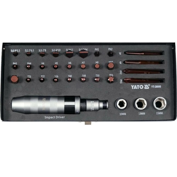 Set surubelnita de impact Yato YT-28000, cu 32 de biti, Crom Vanadiu