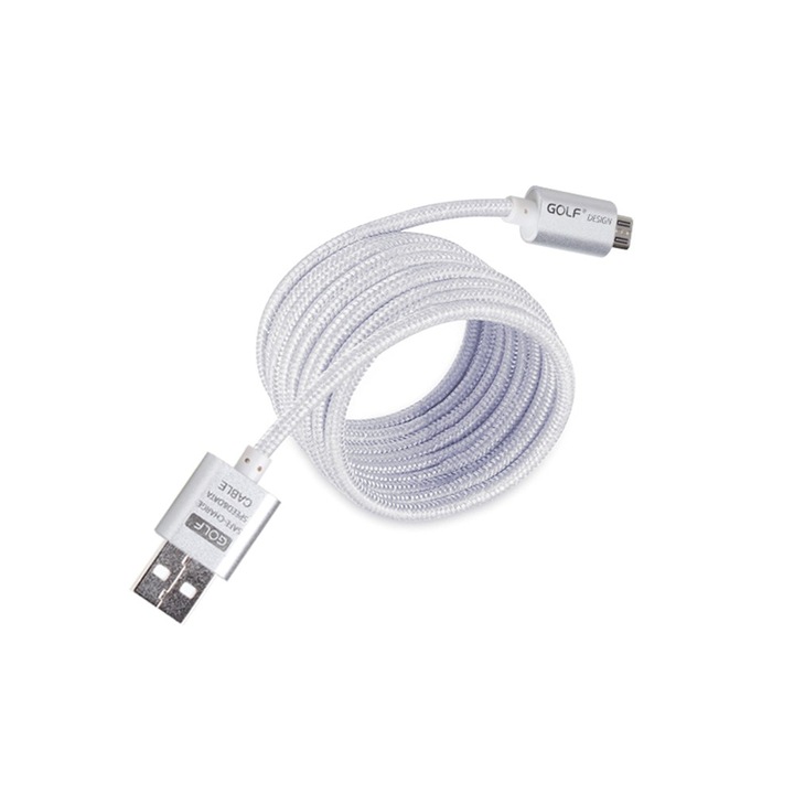 Cablu de incarcare si date Akyta, GF-DC4, 1 metru, Golf series, Metal, Android, Silver