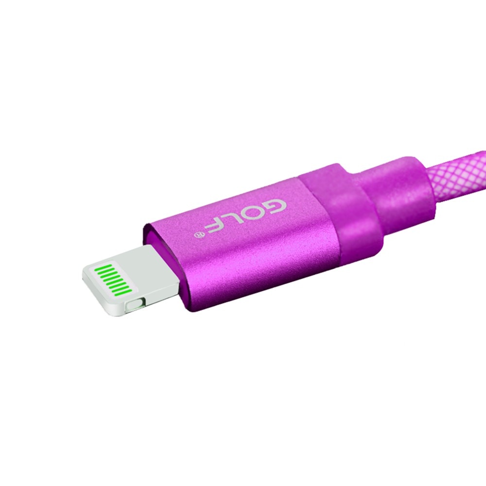 Cablu de incarcare si date cu LED Akyta, 1 metru, Golf series, Aluminiu, iPhone 5/6, purple