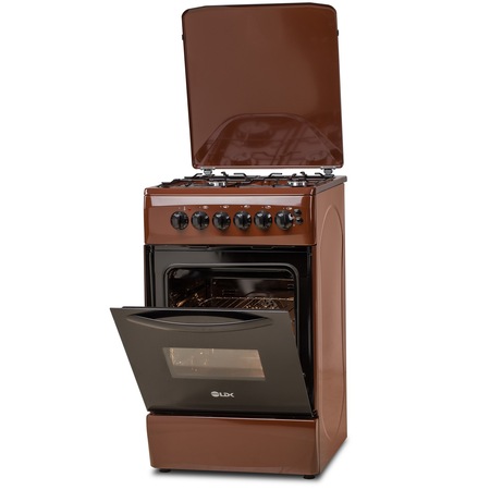 Aragaz LDK 5060 ECAI BR, 4 Arzatoare, Capac metalic, Siguranta, Cuptor electric cu convectie, Aprindere Electrica, Iluminare, 50x60 cm, 3 Ani garantie, Maro, Preinstalare duze NG/LPG