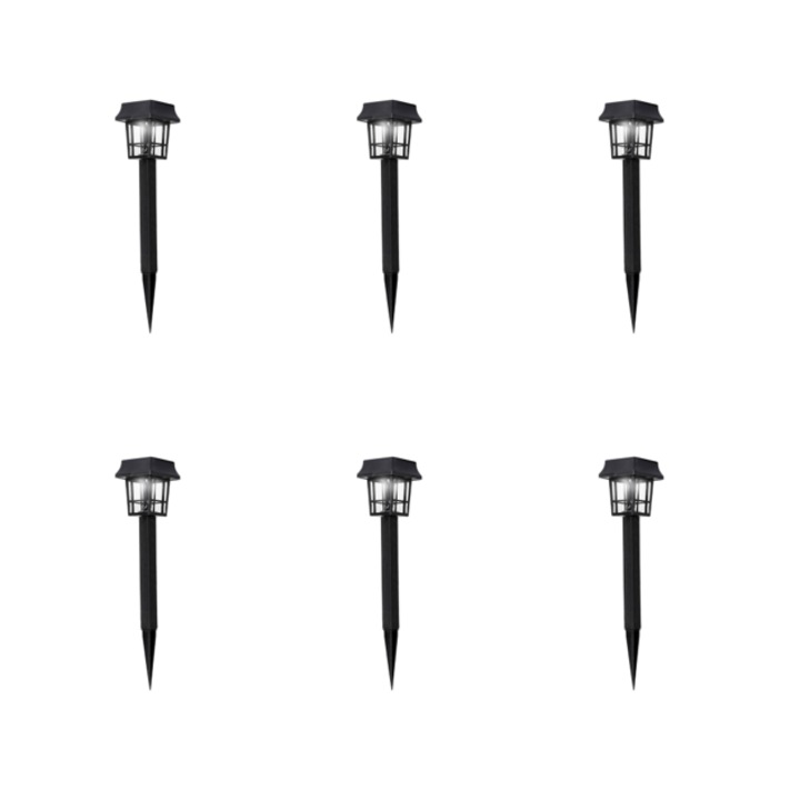 Комплект от 6 броя соларни лампи тип фенер с LED, за градината, черни, 24 см
