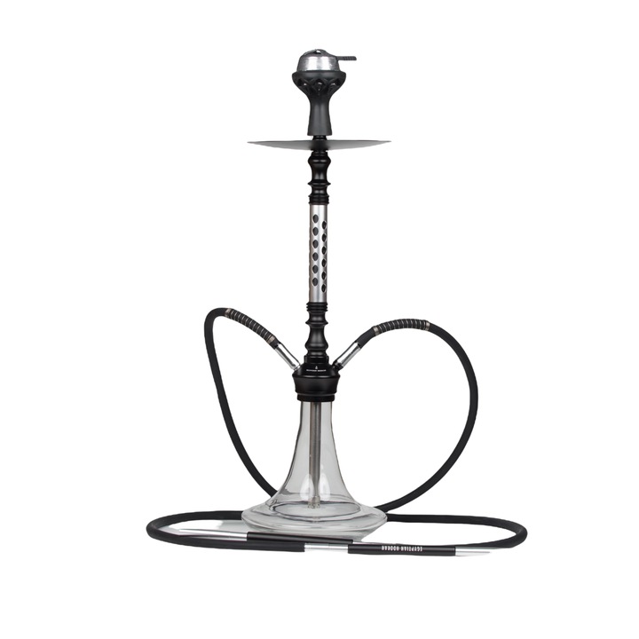 Narghilea Egyptian Hookah TN10 argintiu cu doua furtunuri din silicon si smoke box