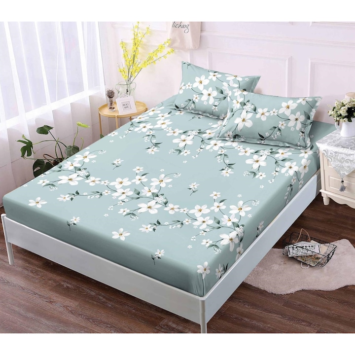 Finet ágytakaró szett, 3 db Elegant Home, 2 db párnahuzat, ágyhoz 180x200cm, kék fehér