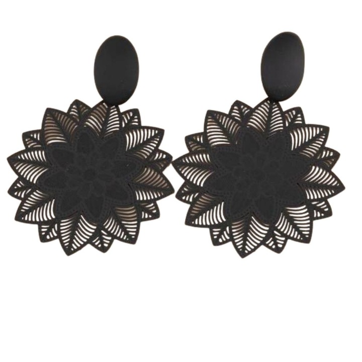 Cercei Flower Dot, model floare, negru