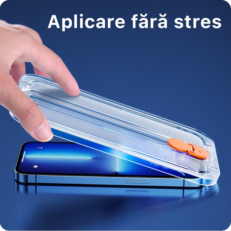 Folie sticla compatibila cu iPhone 13 Pro, decupaje minime, instalare usoara cu easy fit, Protectie ecran 2.5D, Transparenta