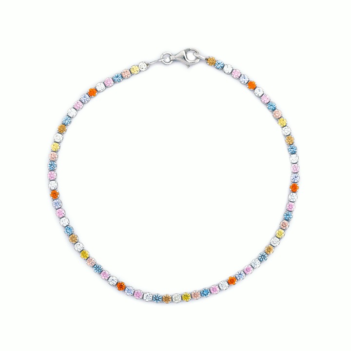 Bratara tennis din aur alb cu pietre multicolore