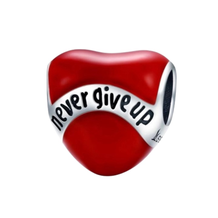 925 ezüst Never Give Up Heart Talisman