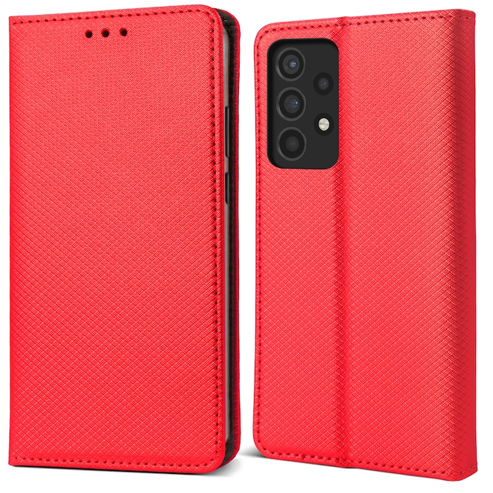 Калъф за телефон Moozy Flip On за Samsung Galaxy A52, Samsung Galaxy A52 5G, червен, еко кожа