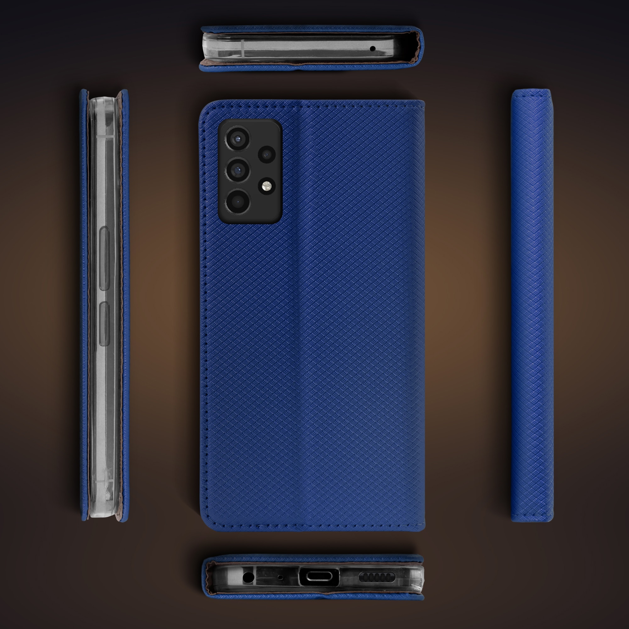 Husa pentru telefon, Moozy, Flip On, pentru Samsung Galaxy A52, Samsung Galaxy A52 5G, Albastru inchis, Piele ecologica