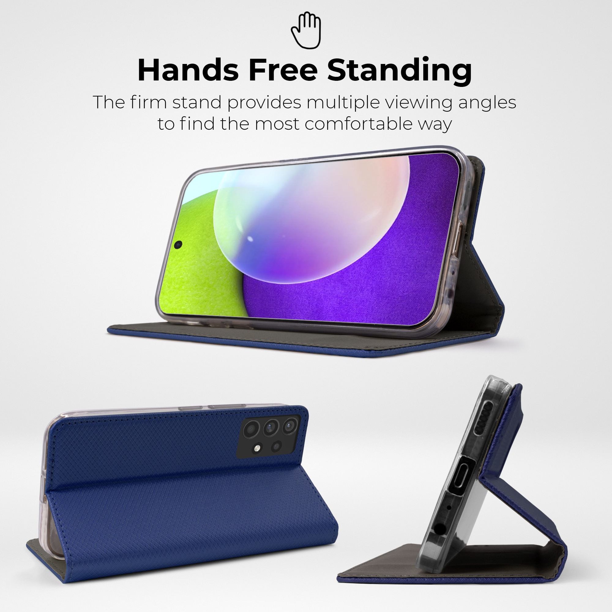 Husa pentru telefon, Moozy, Flip On, pentru Samsung Galaxy A52, Samsung Galaxy A52 5G, Albastru inchis, Piele ecologica
