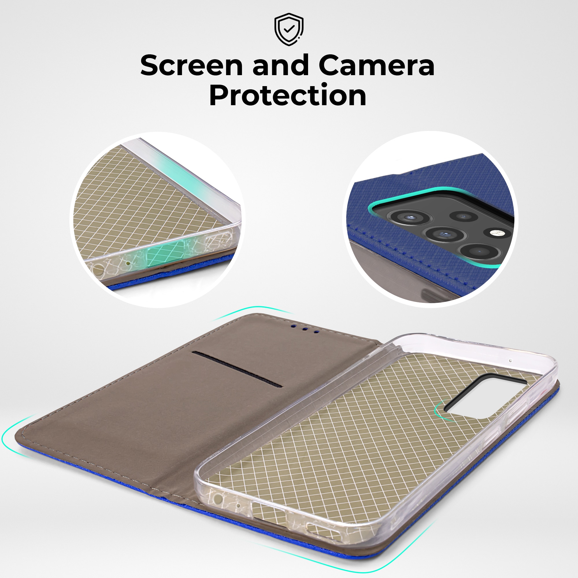 Husa pentru telefon, Moozy, Flip On, pentru Samsung Galaxy A52, Samsung Galaxy A52 5G, Albastru inchis, Piele ecologica
