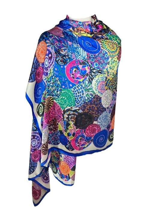 Шал тип ED, Dacali, бяло/синьо, 185х90см