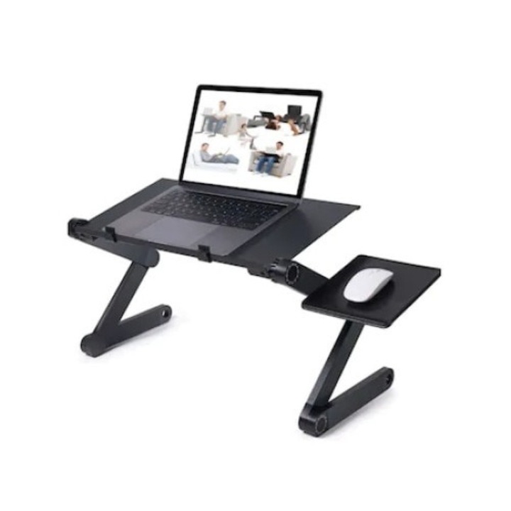 Masa Reglabila FOXMAG24 de Laptop, Material Aluminiu, Sistem Dublu Ventilare Cooler USB, Inaltime max 47 cm, Negru