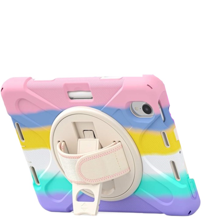 Husa de protectie din silicon pentru Apple iPad Mini 6 2021, cu suport ergonomic 360° de tinut in mana, Multicolor, MBD-BBL4014
