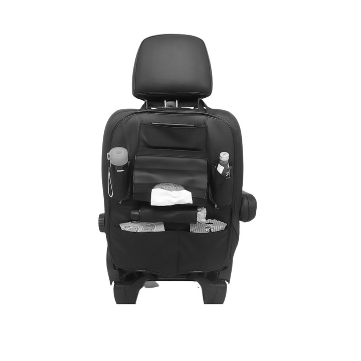 Organizator spatar scaun auto cu buzunare din piele ecologica, negru, YLKRS AutoMotive ®