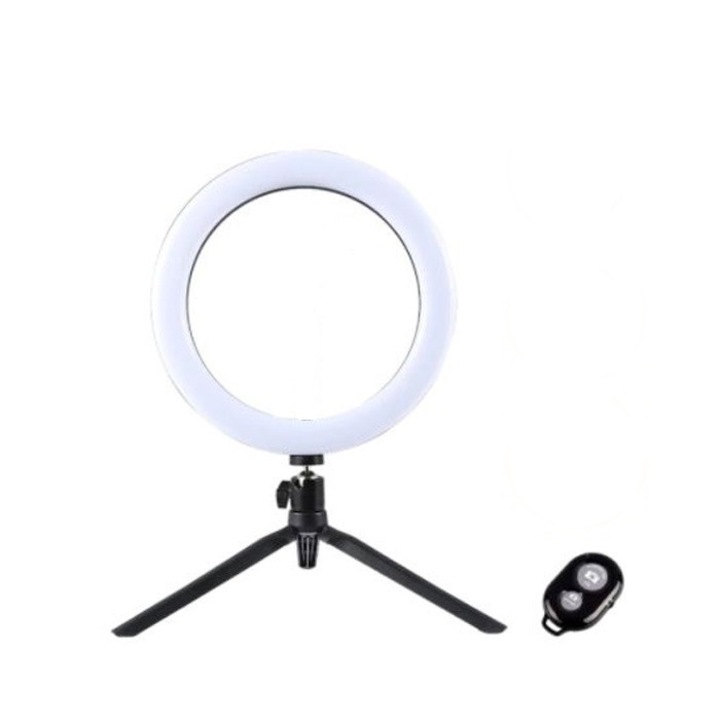 Ring Light 16 cm/6", Lumina Rece, Calda, Neutra, Minitrepied, Telecomanda Selfie, Rif Refco®