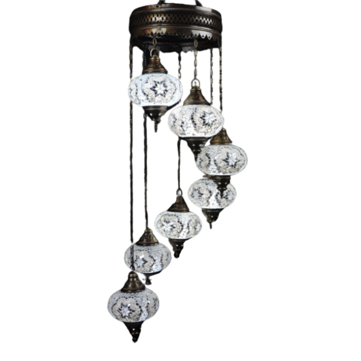 Candelabru Oriental, ZENIQUE, Mozaic, 7 Bulbi, Alb/Cupru