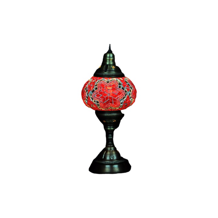 Lampa de Masa, ZENIQUE, Turceasca, Mozaic, Ø 12 x 33 cm, Rosu/Cupru