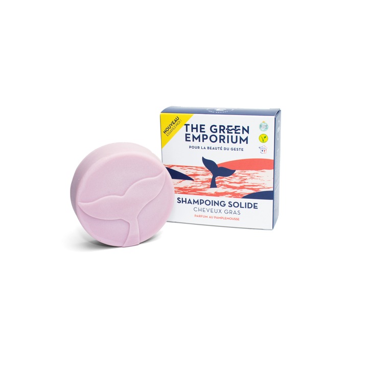 Sampon solid, THE GREEN EMPORIUM, cu Grapefruit, pentru par gras, 81 g