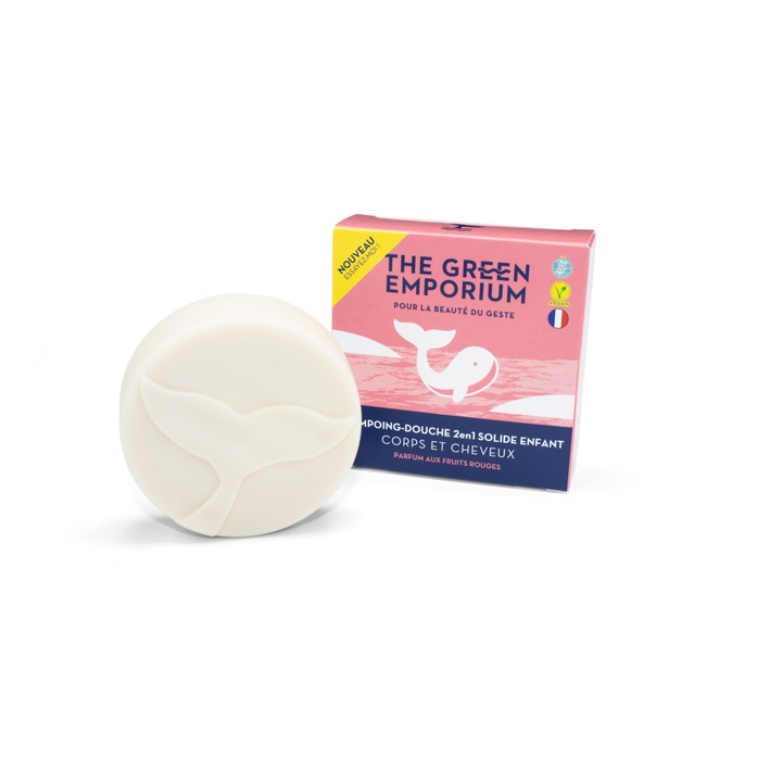 Sampon solid pentru copii, THE GREEN EMPORIUM, 2 in 1, cu Fructe de padure, 89 g