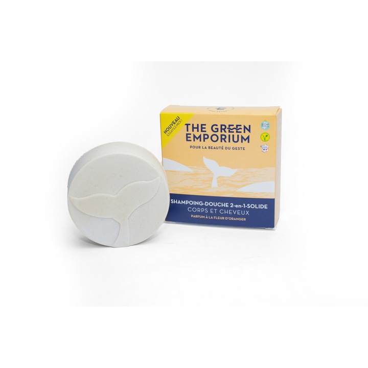 Sampon solid 2 in 1, THE GREEN EMPORIUM, pentru par si corp, cu Portocala, 89 g