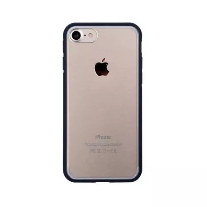 iPhone 7 / 8 / SE 2020 Telefontok - átlátszó műanyag hátlap tok, fekete szilikon kerettel