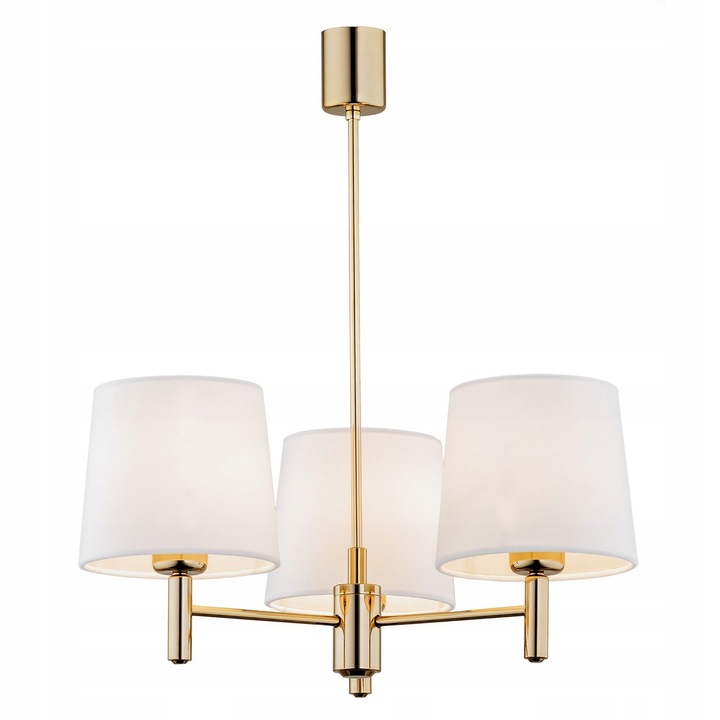 Lustra cu 3 surse de lumina, ARGON, Ponte Plus, Otel, Auriu/Alb, E27, 63x47.5 cm