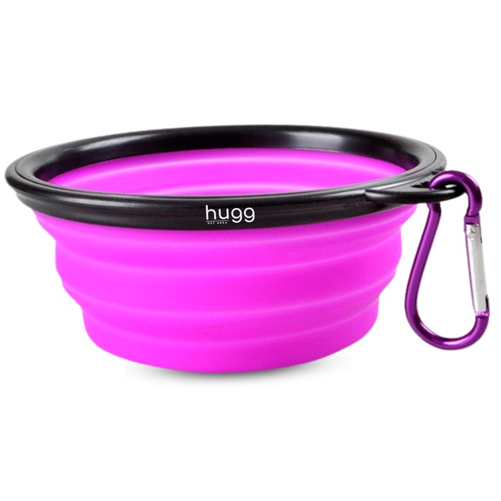 Castron Pliabil si Bol Portabil din Silicon HUGG pentru Hrana si Apa Animale de Companie Caini si Catei, 1 Bucata, Mov