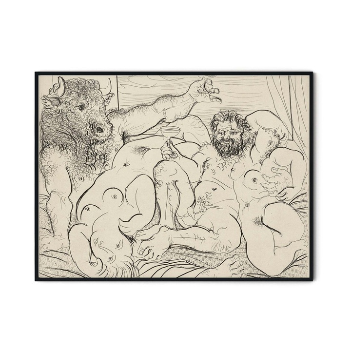Tablou Poster, Intaglio, Modern, color, Bacchic Scene with Minotaur de Pablo Picasso, fara rama, print pe hartie foto Fine Art 91 cm 61 cm
