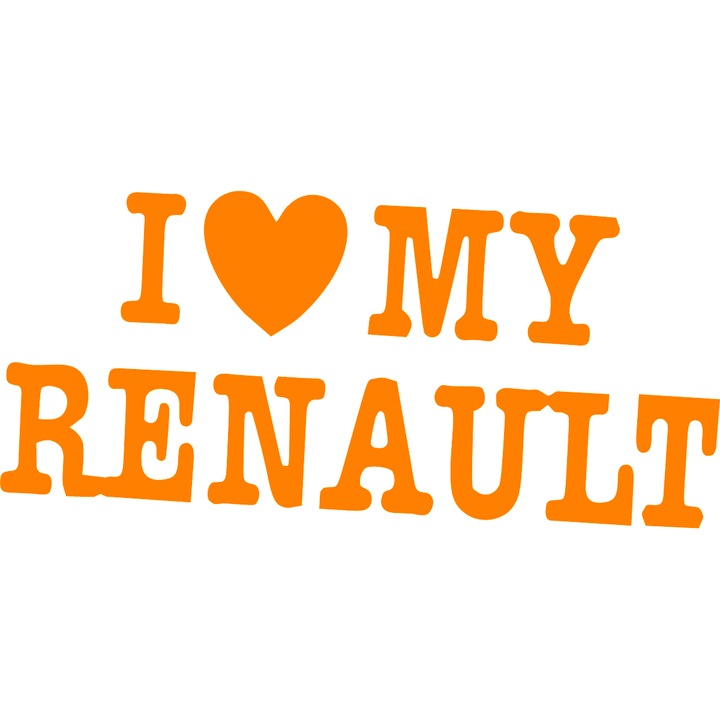 Sticker auto ''I love my renault'', 20x9 cm, Portocaliu