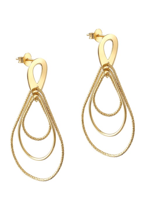 Cercei Dama Placati Cu Aur, Silver & Gems, Lacrima Triple, 2.6x4.4 cm, Argint 925 Acoperit Cu Aur, Inchidere Tija, Placati Cu Aur De 24 De Karate, Ambalate Intr-o Cutie Decorativa Eco-friendly, Bijuterii Pentru Femei, Auriu