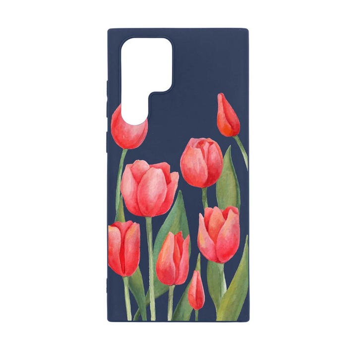 Силиконов калъф Unique за Samsung Galaxy S22 Ultra, Red Tulips, Alaskan Blue, AB 633